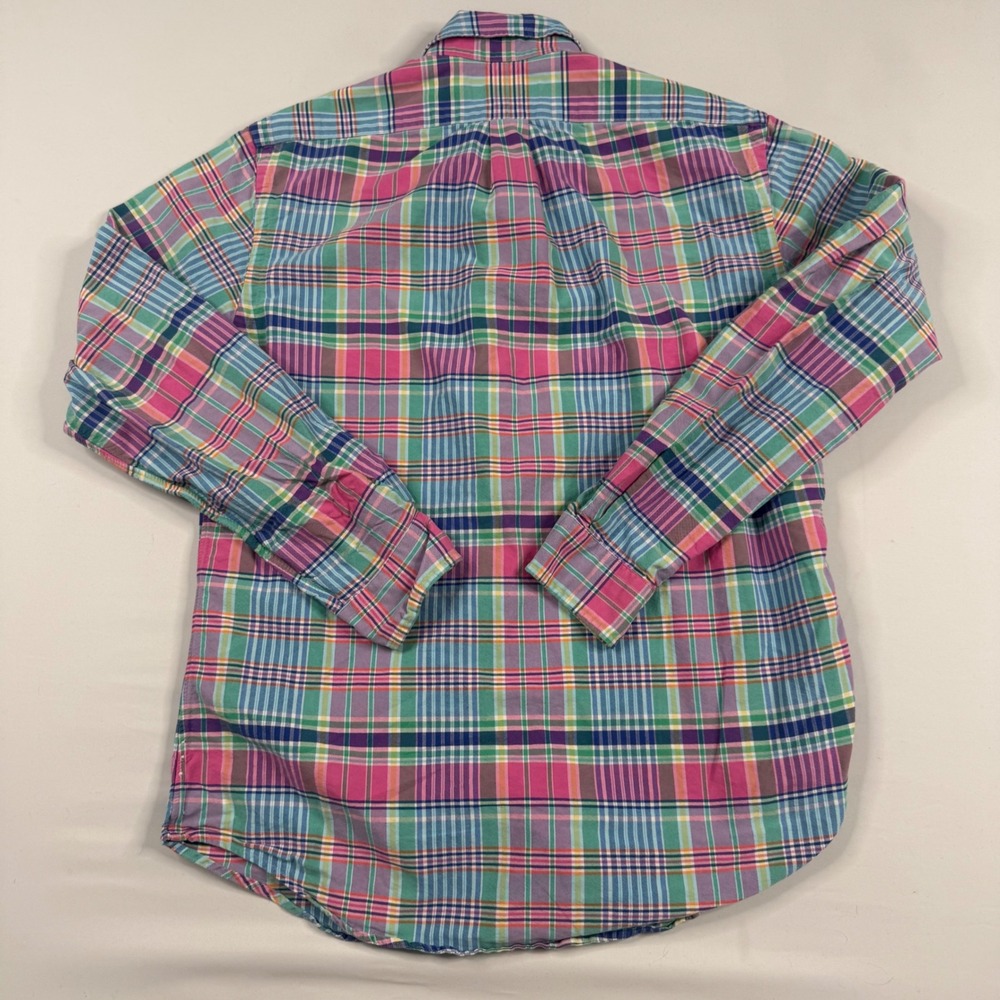 Polo Ralph Lauren Button Down Shirt Mens Medium Madras Plaid Cotton Flesh Pony - Picture 5 of 9